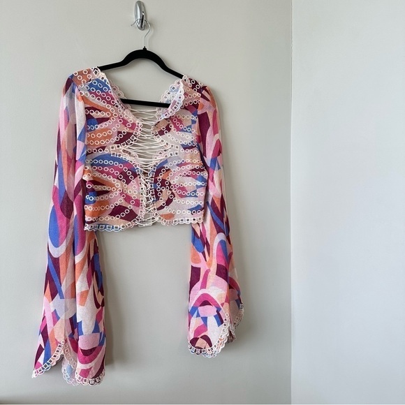 RARE-NWT-FREE People Eyes on You Bell Sleeve Eyelet Mesh Crop(Size:XLarge) - Picture 7 of 12